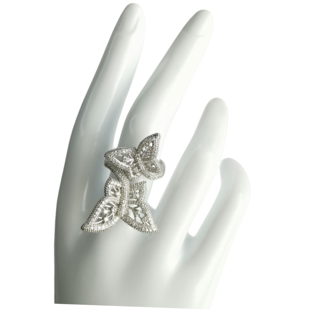 CZ Filigree Cocktail Ring Butterfly Design Sterling Silver size 9 🆕